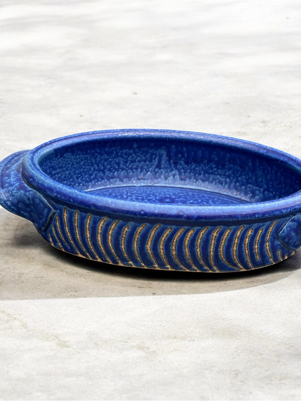 OWEN III Vintage Cobalt Blue Studio Art Pottery with Handles 11”x5.5”x2.5”